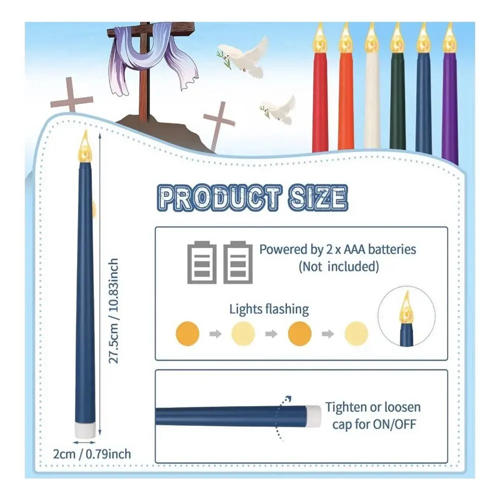 12 Pcs LED Taper Candles Flameless Battery Dripless Blue & White Hanukkah